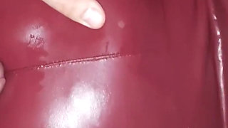 Gf's ass in red leather pants teasing my cock