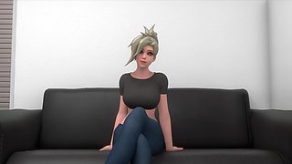 Busty Mercy from Overwatch got facial after wild fuck during casting