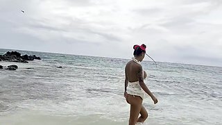 Monika Fox Swims In Sea And Fucks Pussy With A Big Dildo On A White Sand Beach
