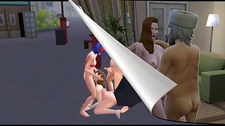 Santa Claus sets up a wild group threesome in a naughty cartoon game