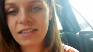 Beautiful french girl fucks herself in the car and squirts