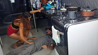 Slutty Latina seduced a plumber with her red mini skirt
