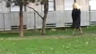 The Old Slut Comes Home and Masturbates on the Stairs