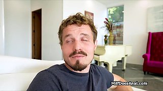 Titty having intercourse cougar during her home yoga session