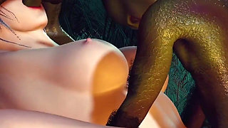 3D Cute Skinny Asian Slut Have Threesome Sex with Two Big Cock Monsters