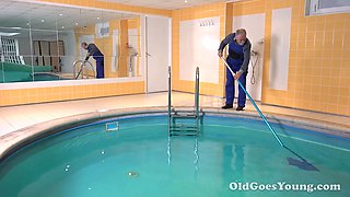 Cool teenager glory has some fun with the older pool man