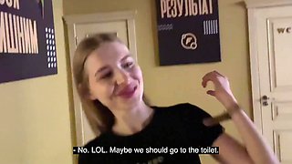 Slutty Russian fit babe got fucked in a gym's bathroom in POV