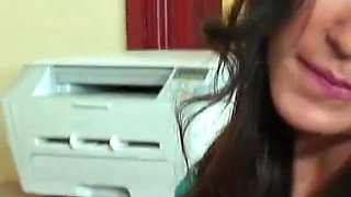 Long legged brunette teen gets slammed in the office
