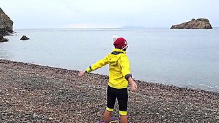 Beach Yoga With Watch Into Gaping Pussy # Hot Wife On Cold Beach