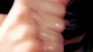 Sweet Blonde in Leather Handcuffs Makes You Cum Slowly and Gently