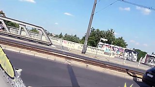 Public fucked German rides cock outdoor