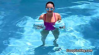 Oily cock ride after sexy workout in the pool with Violet