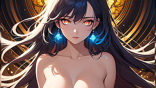 Soft Starlight a Beautiful Young Woman with Glowing Eyes in Animated Style