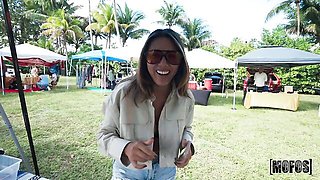 Curvy young chick with hairy pussy Ivy Ireland impaled outdoors