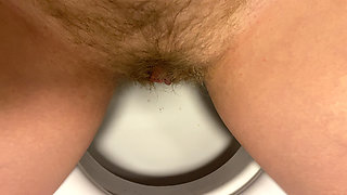 Hairy Pussy Pee and Accidentally Fart, Very Close up View