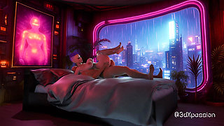 Neon Heat. Passionate Sex with Busty Hot Street Girl in the Neon Room