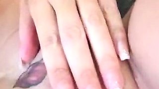 Busty solo babe masturbates in close up pussy toying action