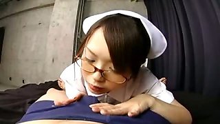 Busty Japanese nurse gives a hot blowjob and handjob in POV