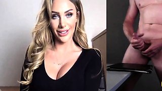 Blonde CFNM babe watch guy jerking cock