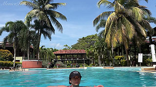 Flashing Tits and Pussy in Bikini Outdoor at the Pool