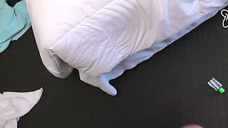 Blonde teen with a thick ass swallows cum
