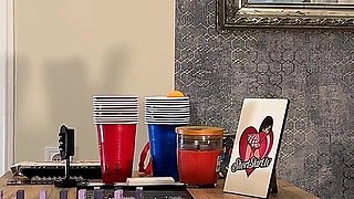 Super Hot Incredibly Beautiful Big Tits Perfect Body Blonde Girl Plays with Domino Stones to Flash Pussy Andass
