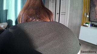 Sly Stepsister in Stockings, Stands Doggystyle and Wants Me to Fuck Her After Blowjob