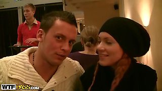 Redhead slut in public toilet fuck