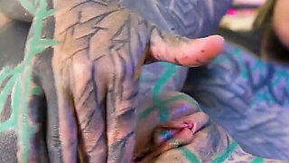 Tattoo Girl Masturbating, Fingering Her Pussy and Ass