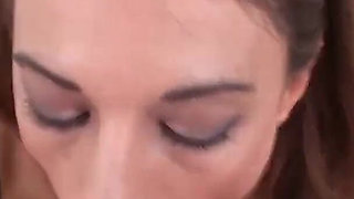 Hot brunette Eva Long POV deepthroat blowjob and cum swallow