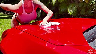 Pregnant Babe Car Wash: Getting Wet & Wild Outdoors - Grey Desire