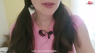 Innocent stepdaughter roleplays her first masturbation experience for her parent