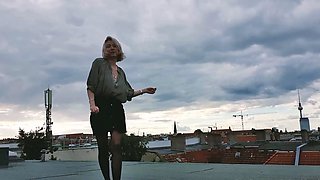 Slutty amateur blonde smoking and jerking dick