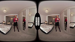 Lauren Louise Red Silk/Satin Bloused Secretary With Black Stockings Negotiates Pay Rise - 8k Vr
