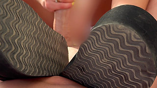 Outdoor Footjob & Shoejob in Platform Shoes - Secret Public Fetish