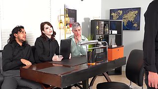 Brunette Autumn Rain enjoys during hardcore sex in the office