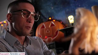 Cody is conjures up Blake Blossom to take to her to a Halloween party, but she's hot and horny and would rather have her way with his cock!