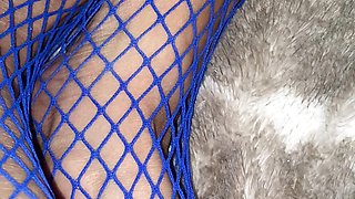Purple Fishnet on Asian with tiny feet and long toes