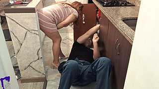 Horny Wife Seduces the Kitchen Repairman and Gets Fucked Fast Before Her Husband Comes Back Home