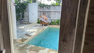 Asian Step Sister Naked Pool Fun - Hot Teen Masturbates Outdoor