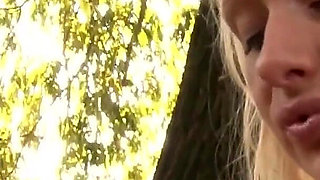 Pretty teen gets her wet and horny pussy fucked outdoor