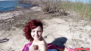 Public sex - busty hottie fucks with gifted on the beach