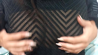 Naughty mom relaxes in bed while her stepson plays with her huge tits and fat ass.