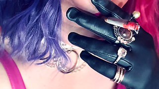 Your Sweetheart Tina Snua Smoking A Cork 100 Cigarette Wearing A Leather Dress & Gloves With Rings - Smoke