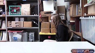 Geek shoplifter chick gets punished with a huge cock
