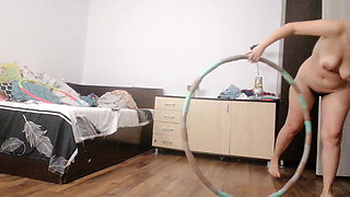 Sexy Wife Workout at Home Naked. Sexy Brunette Tries on Pantyhose, Hairy Pussy, Big Ass