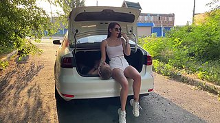 Miistress Sofi Humiliates Her Slave with Spitting in the Trunk of Her Car