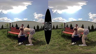 Petite Step Sis Couple's Wild Public Passion on Bench