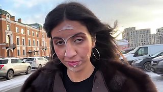 Public cumwalk with stranger for money. Huge jizz on face,