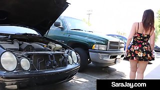 PAWG MILF Sara Jay Sucks Fucks BBC Auto Mechanic